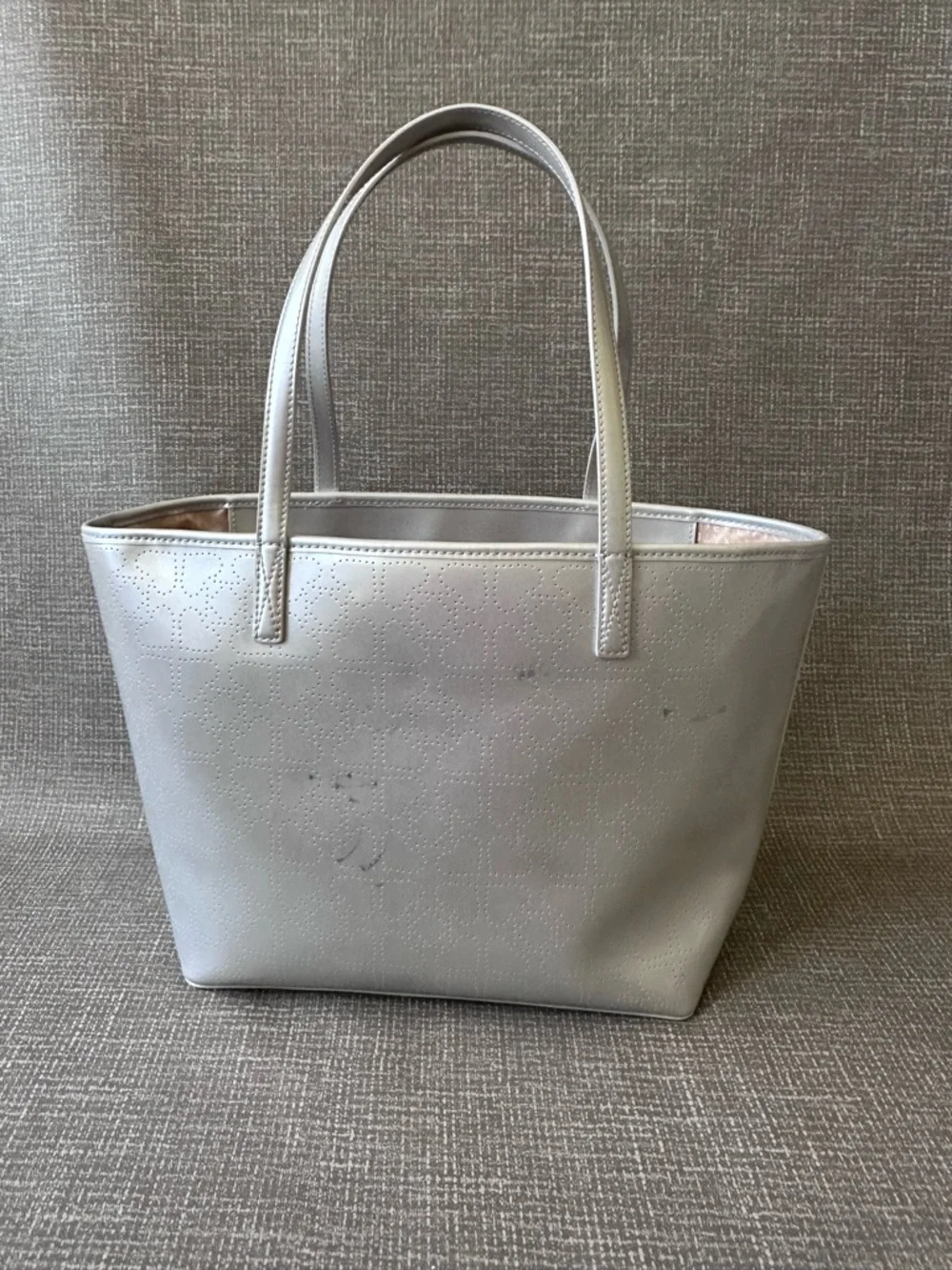 Kate Spade Harmony Metallic Silver Heart Perforated Tote Bag Shoulder Purse